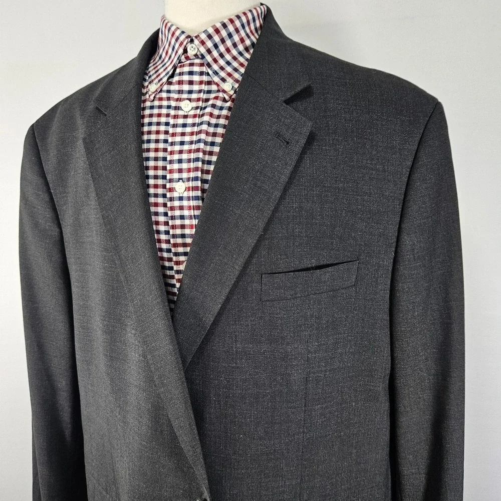 GS Perfect Fit Men's Sport Coat Two Button CH Gry Poly Wool Blend Sz 52PRG